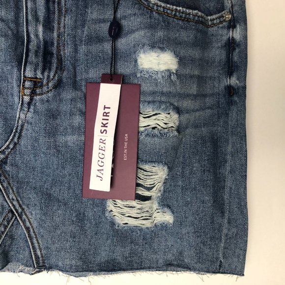 Vigoss Denim Blue Skirt Distressed Classic Fit W28 L15 NWT - Picture 3 of 12